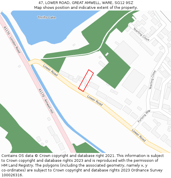 47, LOWER ROAD, GREAT AMWELL, WARE, SG12 9SZ: Location map and indicative extent of plot