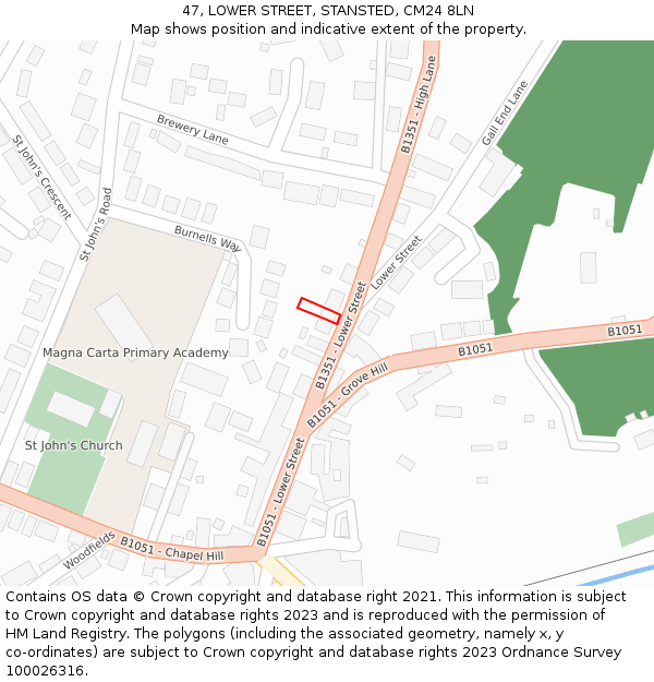 47, LOWER STREET, STANSTED, CM24 8LN: Location map and indicative extent of plot