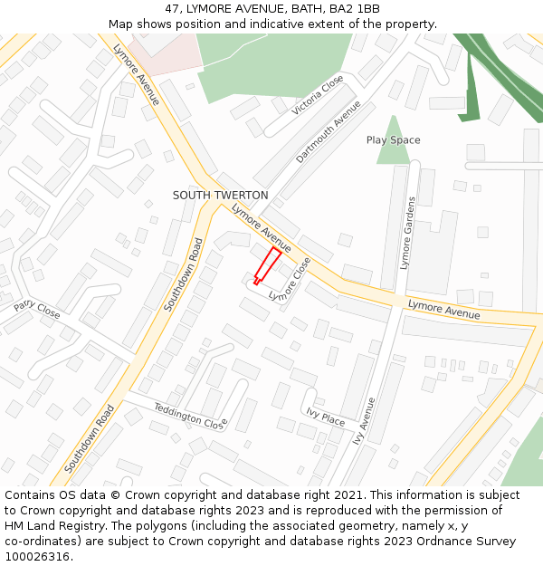 47, LYMORE AVENUE, BATH, BA2 1BB: Location map and indicative extent of plot