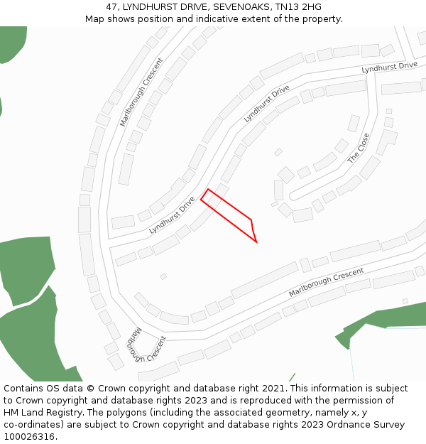 47, LYNDHURST DRIVE, SEVENOAKS, TN13 2HG: Location map and indicative extent of plot
