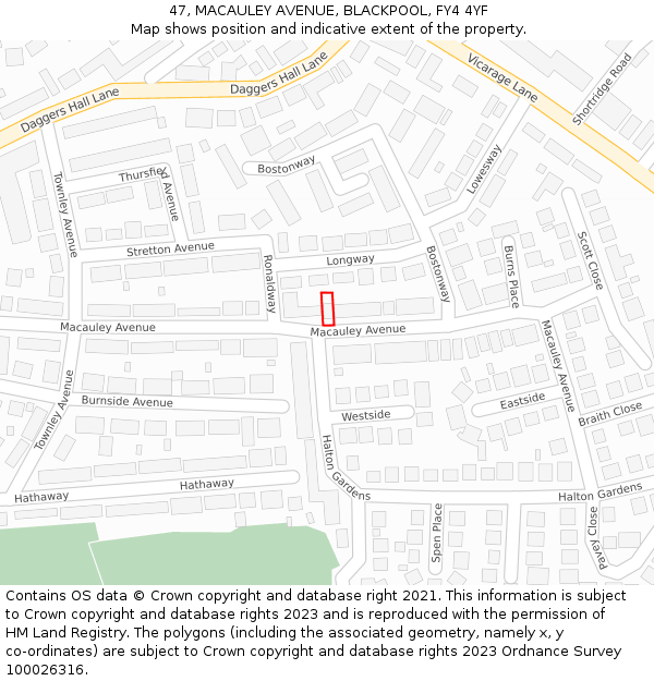 47, MACAULEY AVENUE, BLACKPOOL, FY4 4YF: Location map and indicative extent of plot