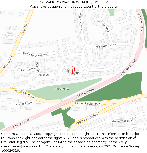 47, MAER TOP WAY, BARNSTAPLE, EX31 1RZ: Location map and indicative extent of plot