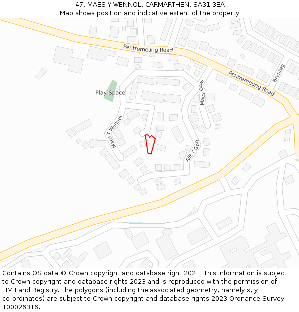 47, MAES Y WENNOL, CARMARTHEN, SA31 3EA: Location map and indicative extent of plot