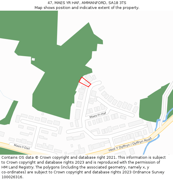 47, MAES YR HAF, AMMANFORD, SA18 3TS: Location map and indicative extent of plot