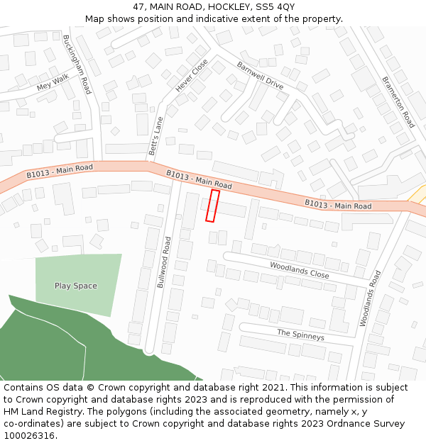 47, MAIN ROAD, HOCKLEY, SS5 4QY: Location map and indicative extent of plot