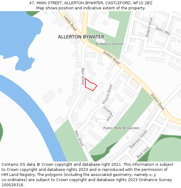 47, MAIN STREET, ALLERTON BYWATER, CASTLEFORD, WF10 2BZ: Location map and indicative extent of plot