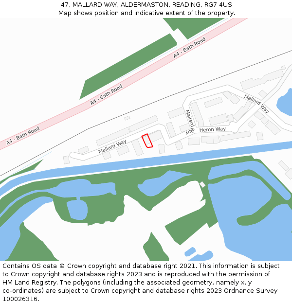 47, MALLARD WAY, ALDERMASTON, READING, RG7 4US: Location map and indicative extent of plot