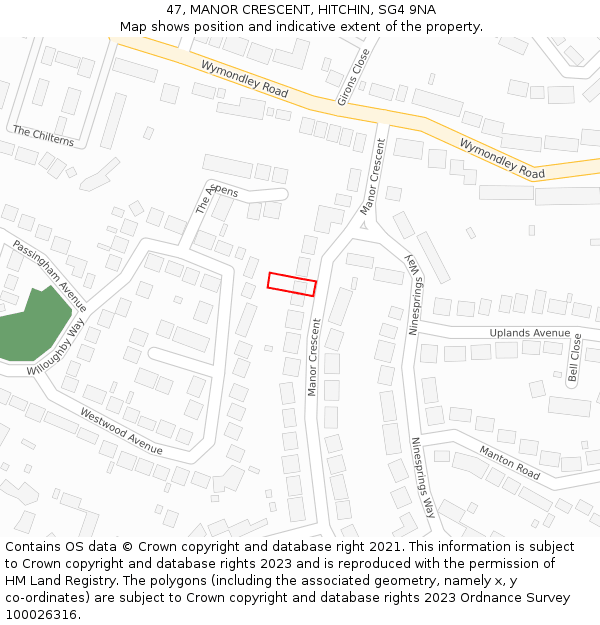 47, MANOR CRESCENT, HITCHIN, SG4 9NA: Location map and indicative extent of plot