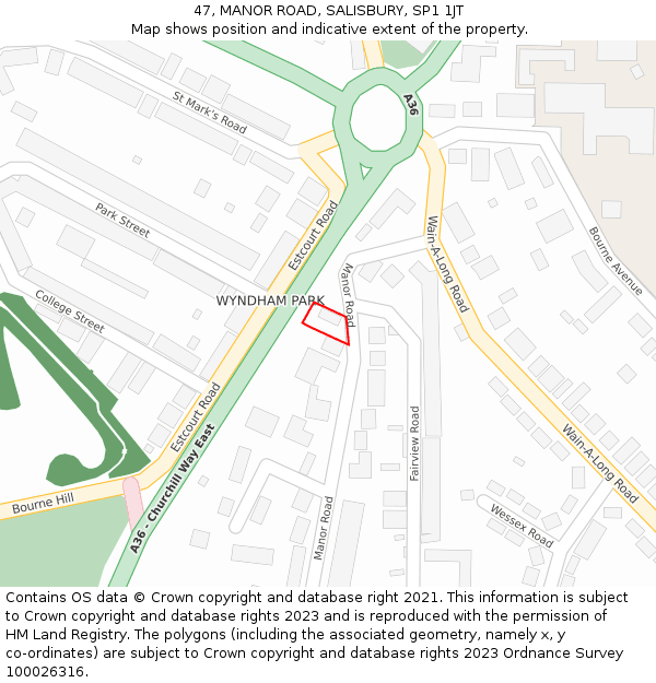 47, MANOR ROAD, SALISBURY, SP1 1JT: Location map and indicative extent of plot