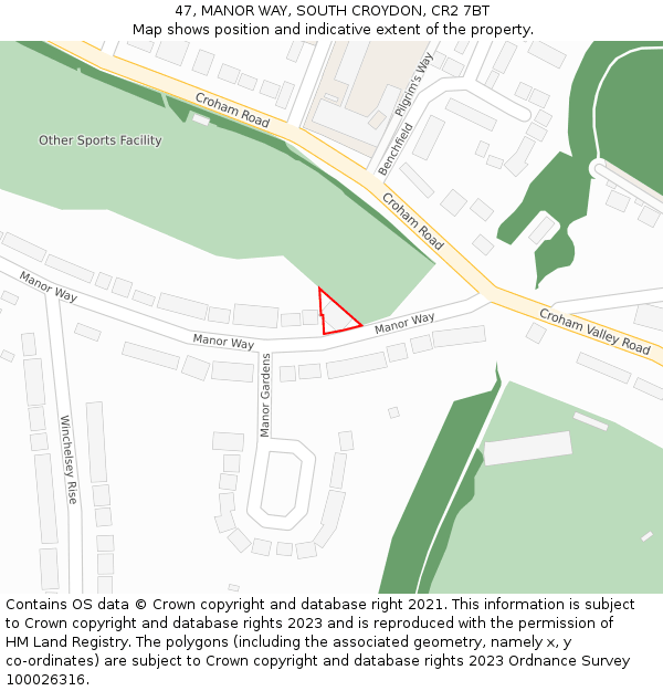 47, MANOR WAY, SOUTH CROYDON, CR2 7BT: Location map and indicative extent of plot