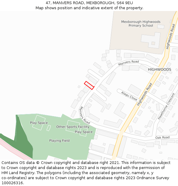 47, MANVERS ROAD, MEXBOROUGH, S64 9EU: Location map and indicative extent of plot