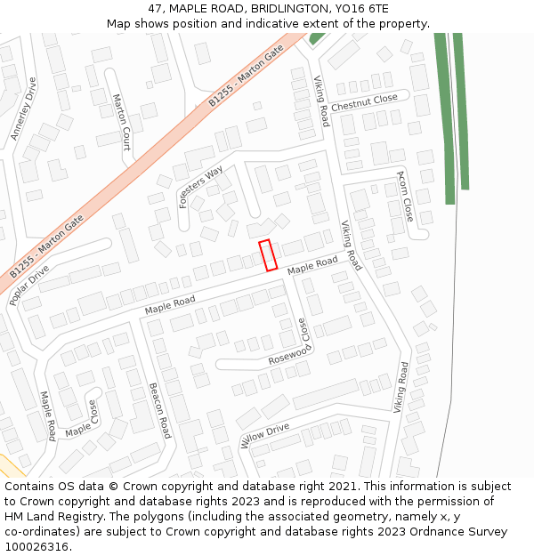 47, MAPLE ROAD, BRIDLINGTON, YO16 6TE: Location map and indicative extent of plot