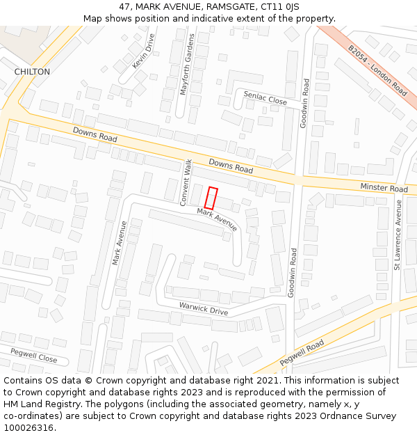 47, MARK AVENUE, RAMSGATE, CT11 0JS: Location map and indicative extent of plot