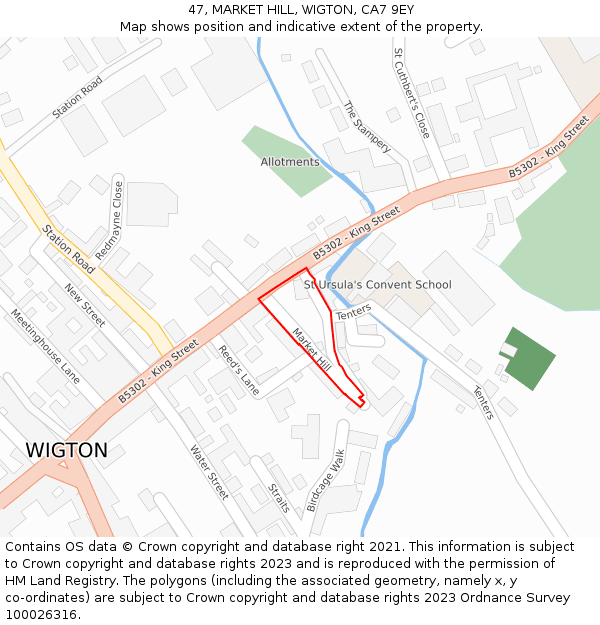 47, MARKET HILL, WIGTON, CA7 9EY: Location map and indicative extent of plot