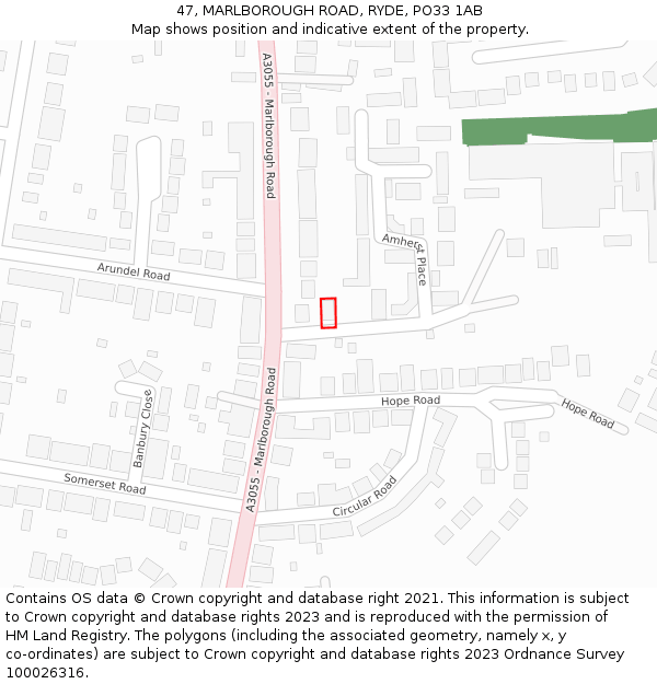 47, MARLBOROUGH ROAD, RYDE, PO33 1AB: Location map and indicative extent of plot