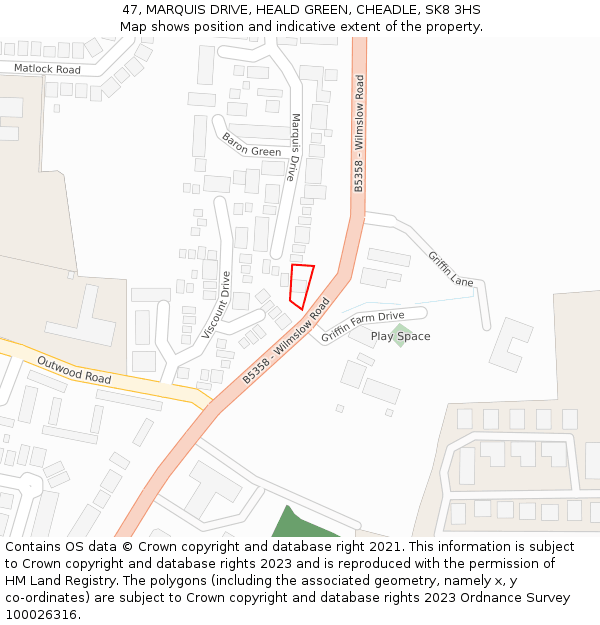 47, MARQUIS DRIVE, HEALD GREEN, CHEADLE, SK8 3HS: Location map and indicative extent of plot