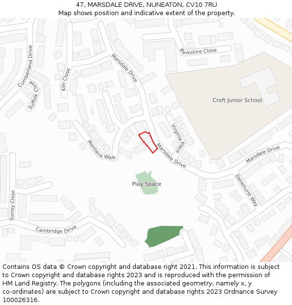 47, MARSDALE DRIVE, NUNEATON, CV10 7RU: Location map and indicative extent of plot