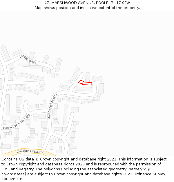 47, MARSHWOOD AVENUE, POOLE, BH17 9EW: Location map and indicative extent of plot