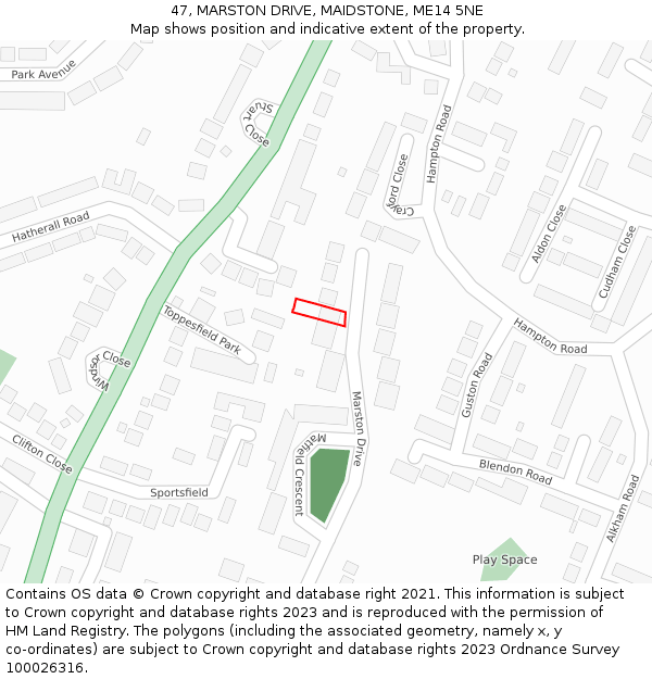 47, MARSTON DRIVE, MAIDSTONE, ME14 5NE: Location map and indicative extent of plot