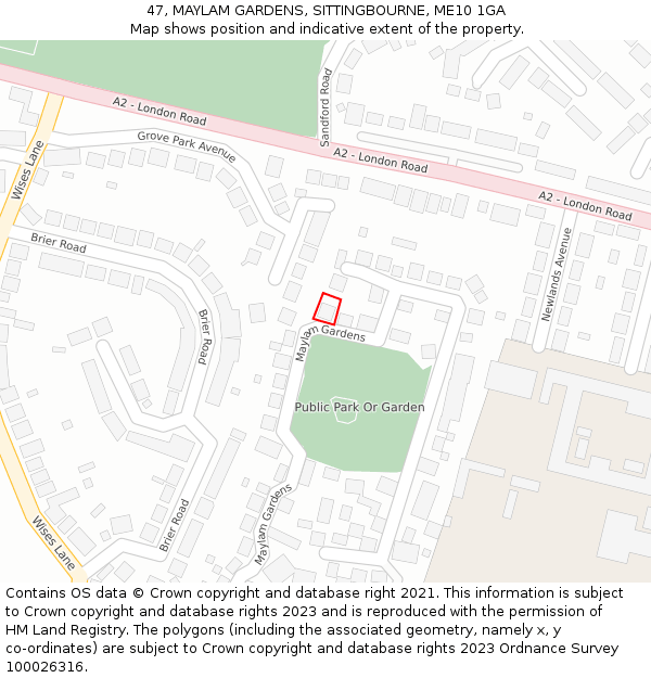 47, MAYLAM GARDENS, SITTINGBOURNE, ME10 1GA: Location map and indicative extent of plot