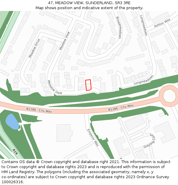 47, MEADOW VIEW, SUNDERLAND, SR3 3RE: Location map and indicative extent of plot