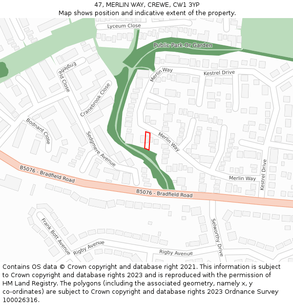 47, MERLIN WAY, CREWE, CW1 3YP: Location map and indicative extent of plot