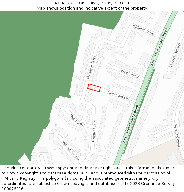 47, MIDDLETON DRIVE, BURY, BL9 8DT: Location map and indicative extent of plot
