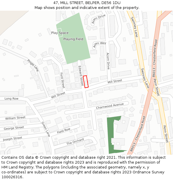 47, MILL STREET, BELPER, DE56 1DU: Location map and indicative extent of plot
