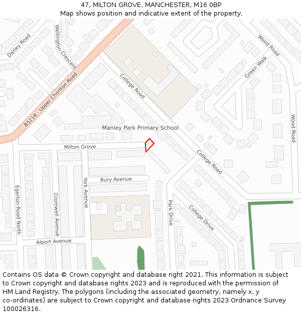 47, MILTON GROVE, MANCHESTER, M16 0BP: Location map and indicative extent of plot