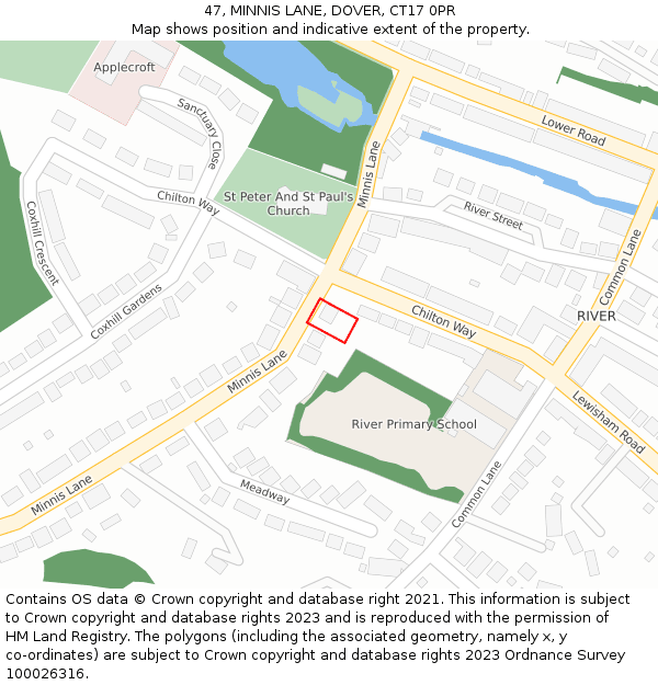 47, MINNIS LANE, DOVER, CT17 0PR: Location map and indicative extent of plot