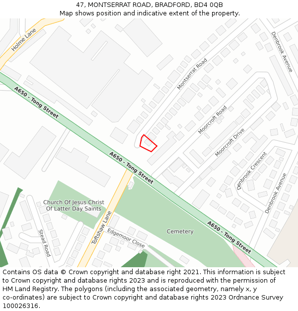 47, MONTSERRAT ROAD, BRADFORD, BD4 0QB: Location map and indicative extent of plot