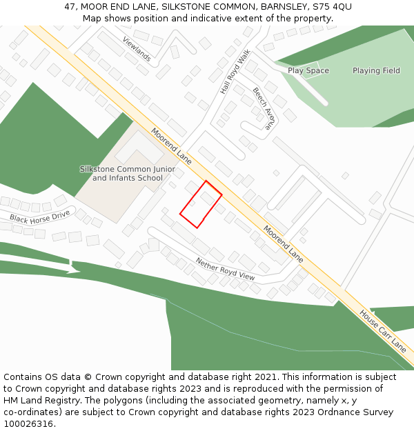 47, MOOR END LANE, SILKSTONE COMMON, BARNSLEY, S75 4QU: Location map and indicative extent of plot