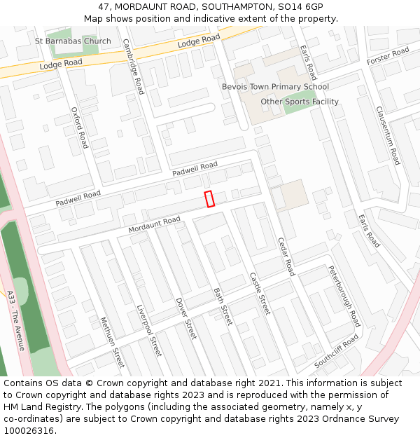 47, MORDAUNT ROAD, SOUTHAMPTON, SO14 6GP: Location map and indicative extent of plot