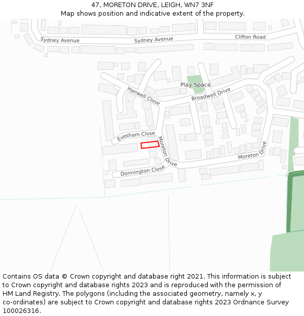 47, MORETON DRIVE, LEIGH, WN7 3NF: Location map and indicative extent of plot