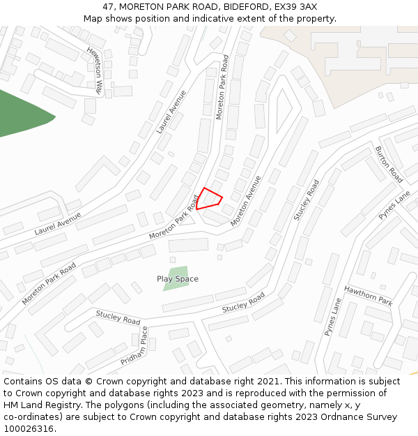 47, MORETON PARK ROAD, BIDEFORD, EX39 3AX: Location map and indicative extent of plot