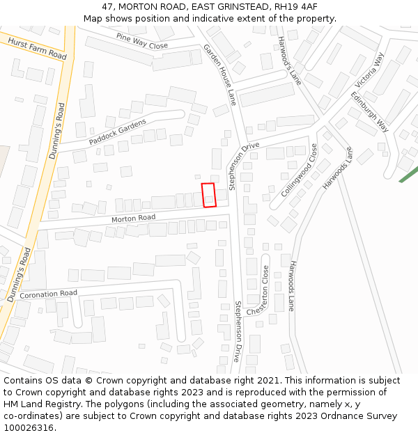 47, MORTON ROAD, EAST GRINSTEAD, RH19 4AF: Location map and indicative extent of plot