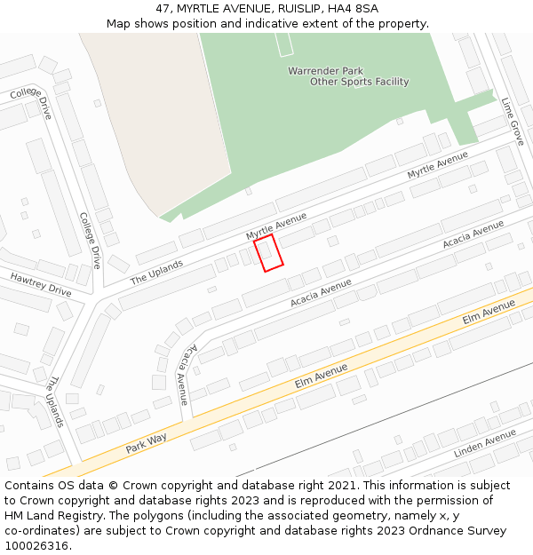 47, MYRTLE AVENUE, RUISLIP, HA4 8SA: Location map and indicative extent of plot