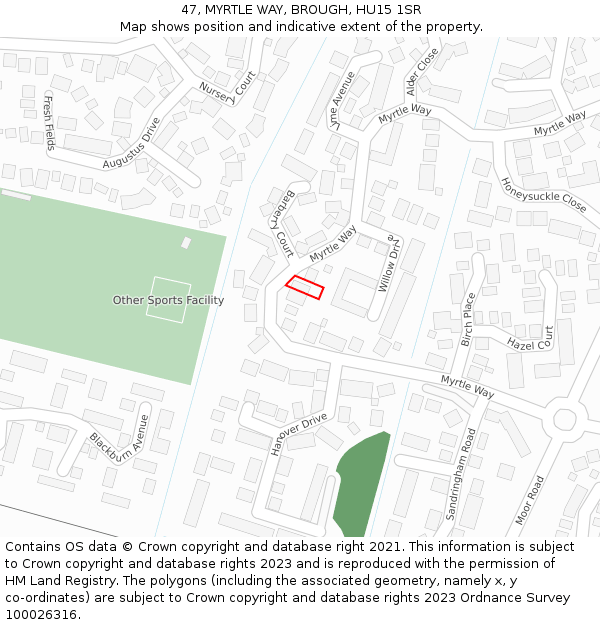 47, MYRTLE WAY, BROUGH, HU15 1SR: Location map and indicative extent of plot