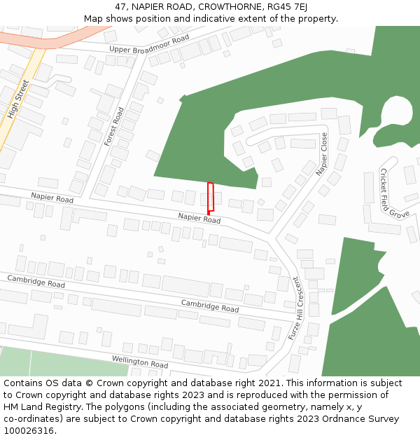 47, NAPIER ROAD, CROWTHORNE, RG45 7EJ: Location map and indicative extent of plot