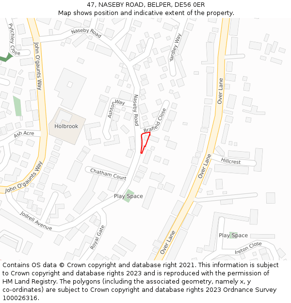 47, NASEBY ROAD, BELPER, DE56 0ER: Location map and indicative extent of plot