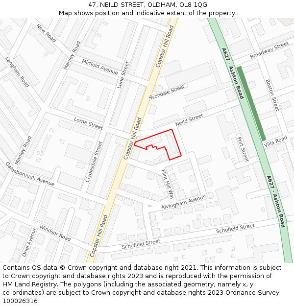 47, NEILD STREET, OLDHAM, OL8 1QG: Location map and indicative extent of plot