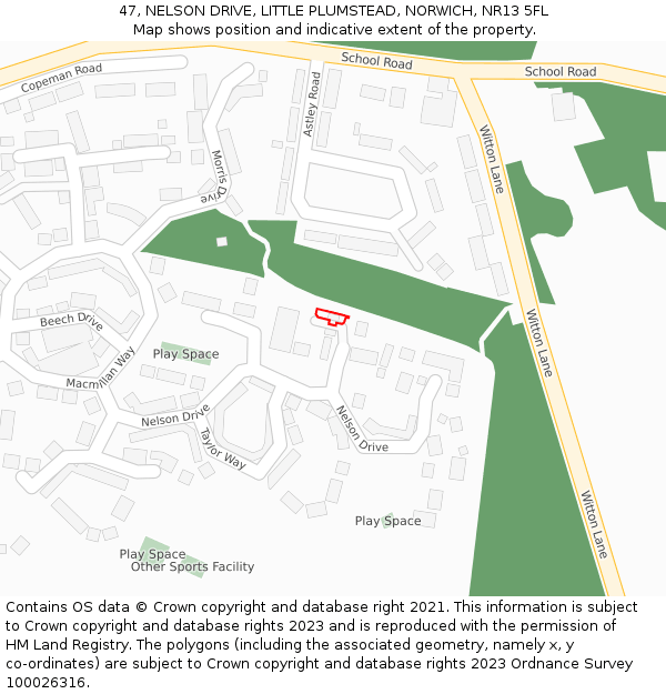 47, NELSON DRIVE, LITTLE PLUMSTEAD, NORWICH, NR13 5FL: Location map and indicative extent of plot