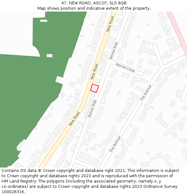 47, NEW ROAD, ASCOT, SL5 8QB: Location map and indicative extent of plot