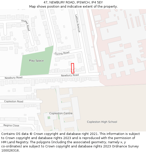 47, NEWBURY ROAD, IPSWICH, IP4 5EY: Location map and indicative extent of plot