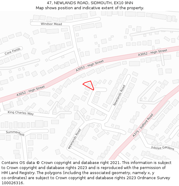 47, NEWLANDS ROAD, SIDMOUTH, EX10 9NN: Location map and indicative extent of plot