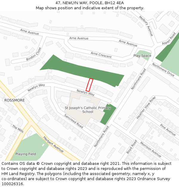 47, NEWLYN WAY, POOLE, BH12 4EA: Location map and indicative extent of plot