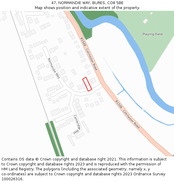 47, NORMANDIE WAY, BURES, CO8 5BE: Location map and indicative extent of plot