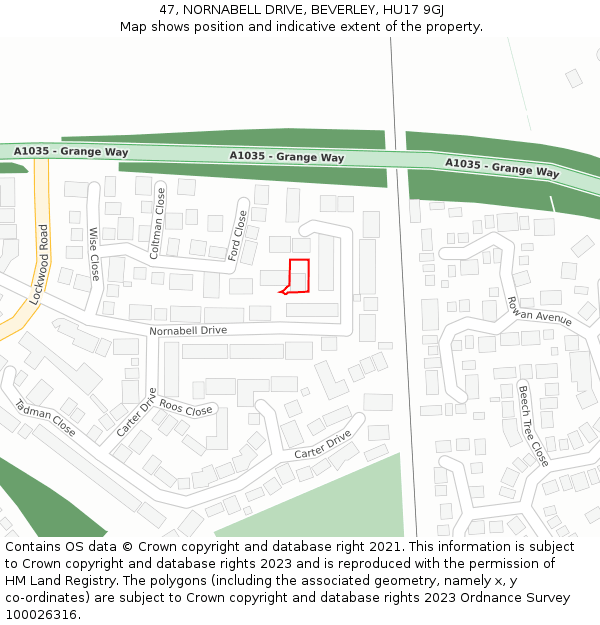 47, NORNABELL DRIVE, BEVERLEY, HU17 9GJ: Location map and indicative extent of plot