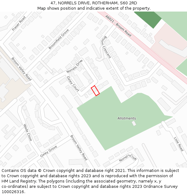 47, NORRELS DRIVE, ROTHERHAM, S60 2RD: Location map and indicative extent of plot