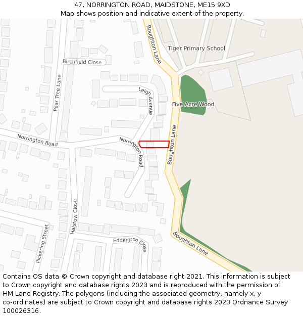 47, NORRINGTON ROAD, MAIDSTONE, ME15 9XD: Location map and indicative extent of plot